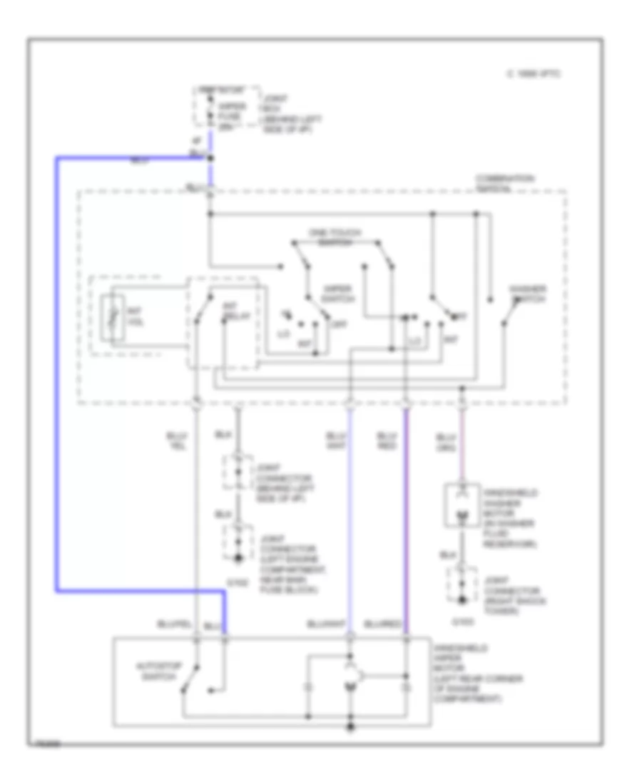 Электросхема переднего дворника стеклоочистителя и омывателя для Mazda MX-3 1992