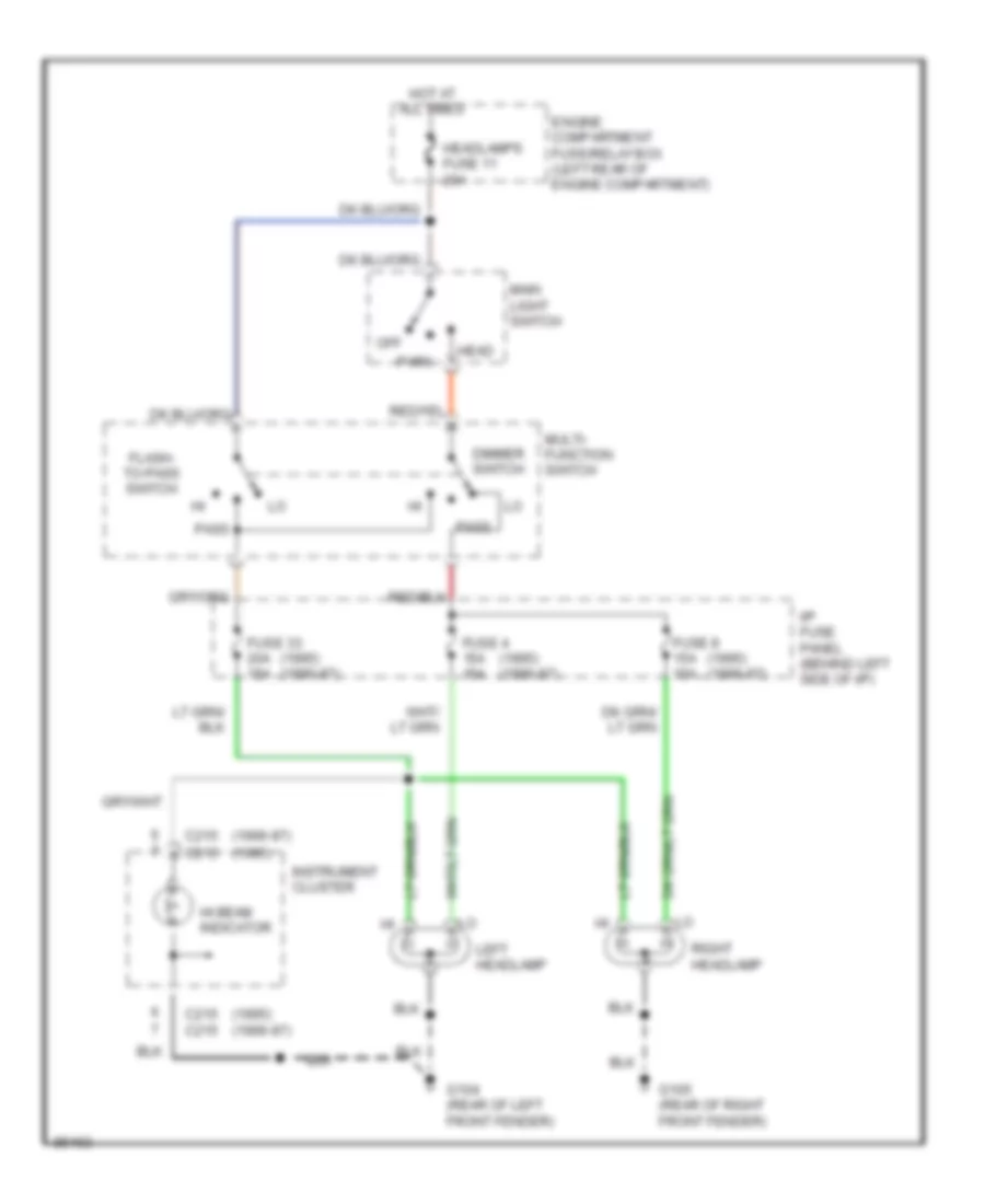 Headlight Wiring Diagram, without DRL for Mazda B3000 SE 1996
