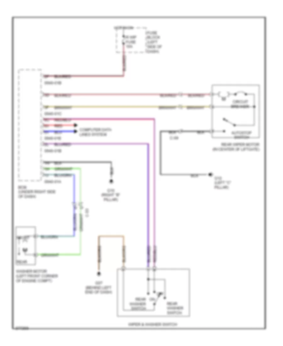 Электросхема заднего стеклоочистителя дворника и омывателя для Mazda 2 Touring 2012