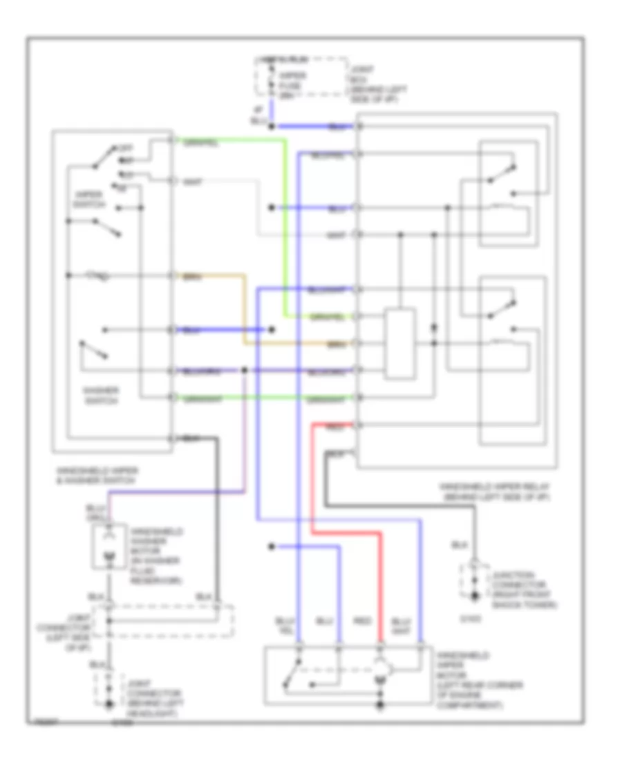 Электросхема стеклоочистителя, дворников и омывателя для Mazda Protege DX 1992