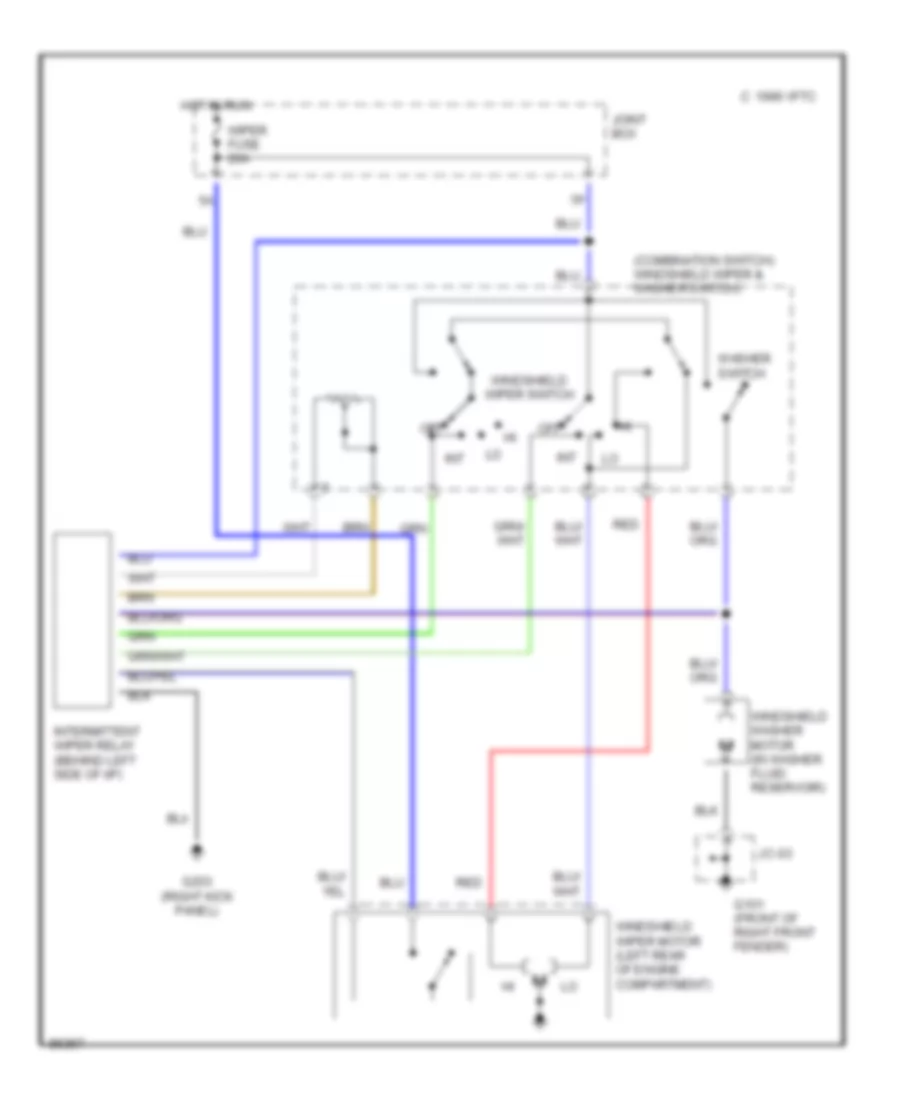 Электросхема стеклоочистителя, дворников и омывателя для Mazda Millenia L 1996