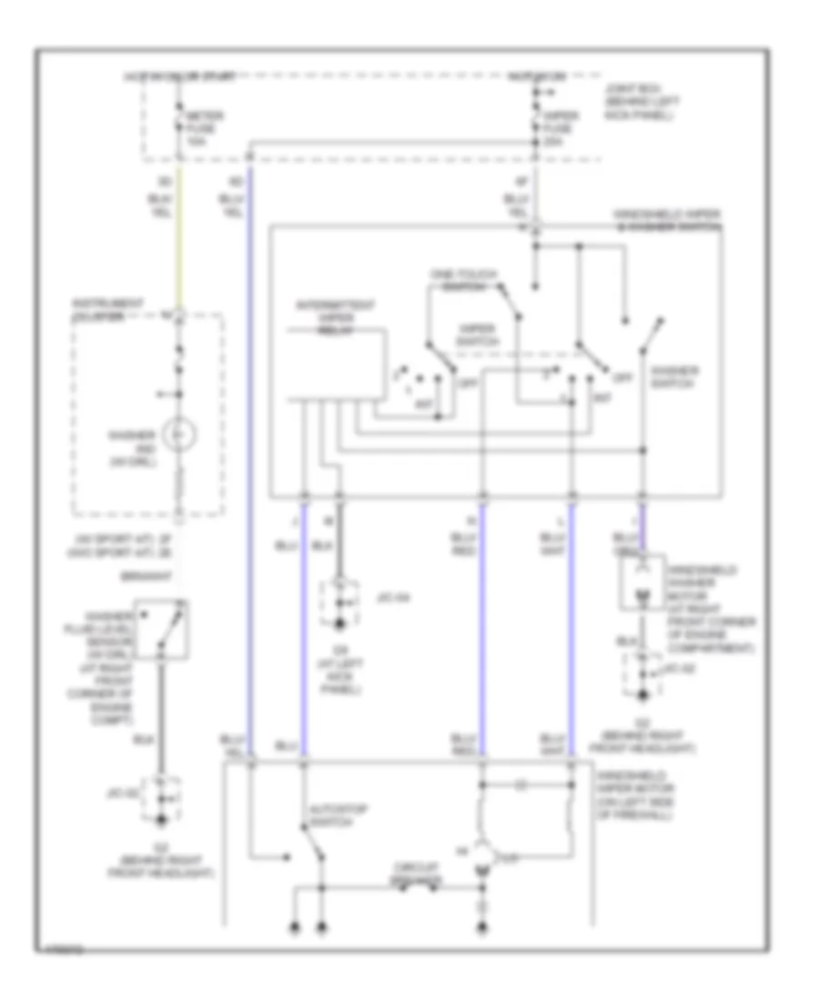 Электросхема стеклоочистителя, дворников и омывателя для Mazda Protege Mazdaspeed 2003