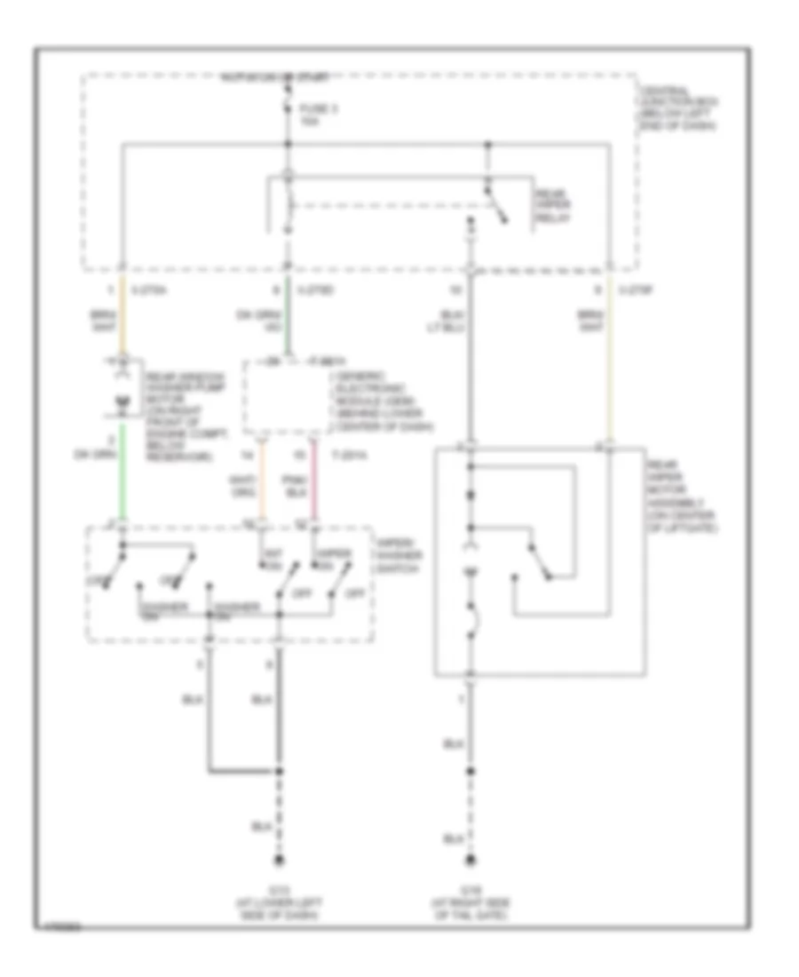 Электросхема заднего стеклоочистителя дворника и омывателя для Mazda Tribute LX 2003