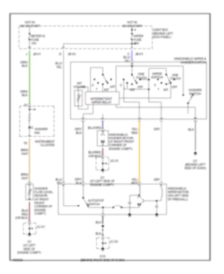 Электросхема передних стеклоочистителей дворников и омывателя лобового стекла для Mazda 6 s 2004