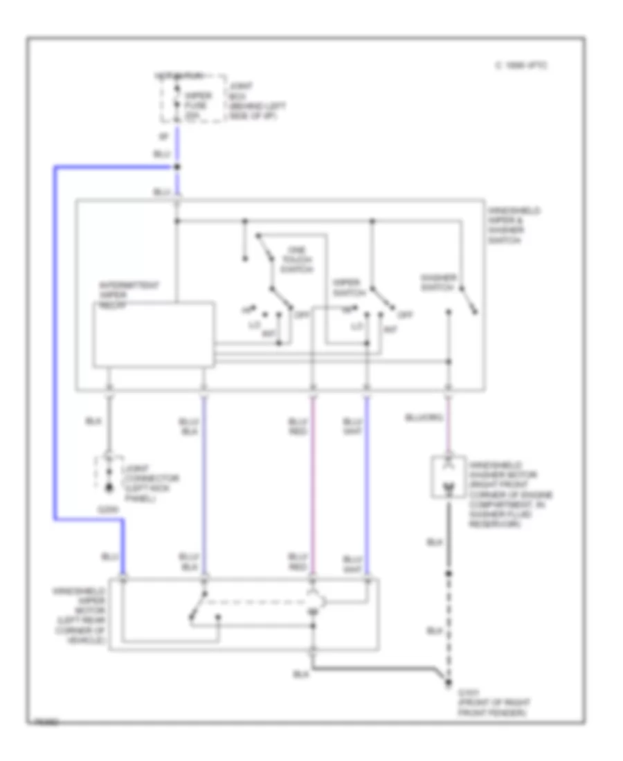 Электросхема переднего дворника стеклоочистителя и омывателя для Mazda MPV 1993