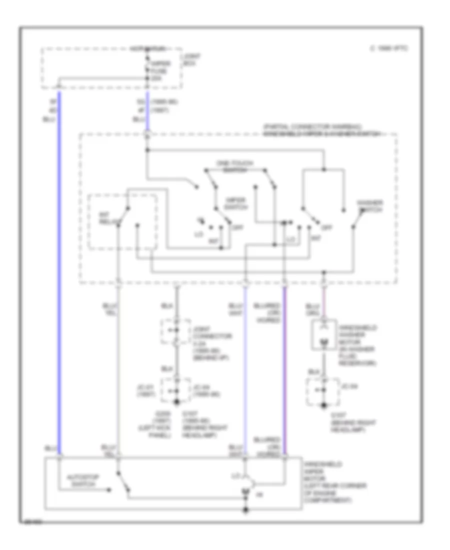 Электросхема стеклоочистителя, дворников и омывателя для Mazda Protege LX 1996
