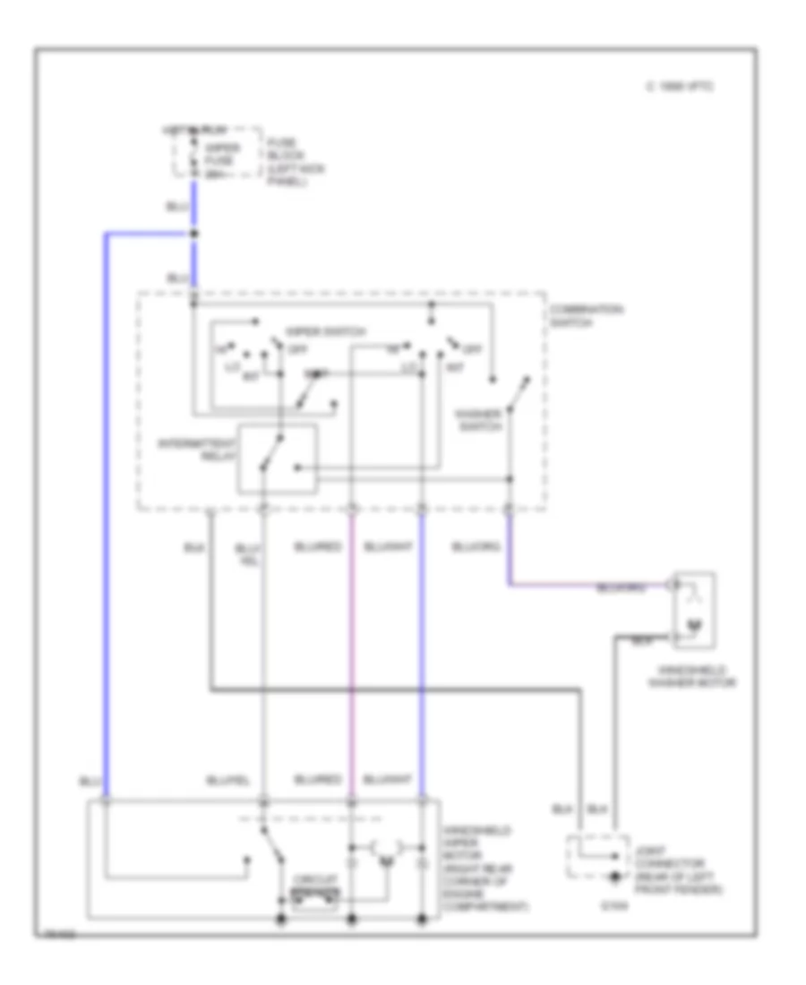 Электросхема стеклоочистителя, дворников и омывателя для Mazda MX-5 Miata 1993