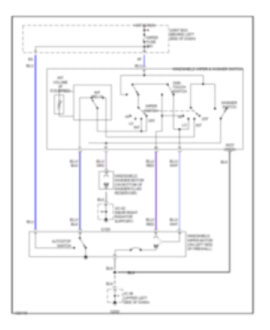Электросхема стеклоочистителя, дворников и омывателя для Mazda 626 LX 2000