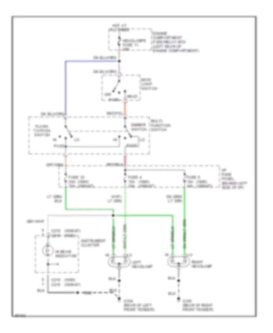 Headlight Wiring Diagram without DRL for Mazda BSE 1997 4000