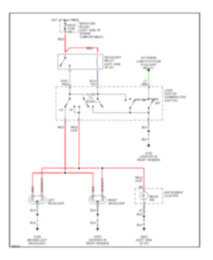 Headlight Wiring Diagram, without DRL for Mazda 323 1994