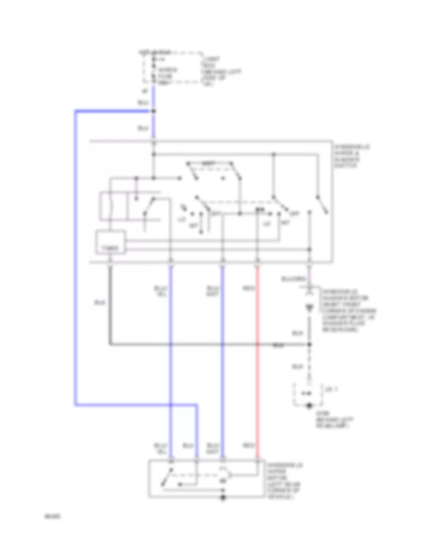 Электросхема передних стеклоочистителей дворников и омывателя лобового стекла для Mazda 323 1994