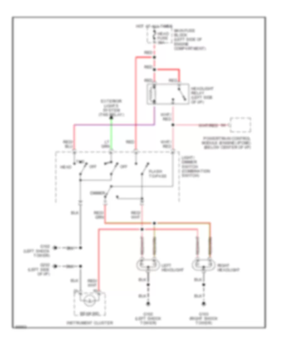 Headlight Wiring Diagram, without DRL for Mazda MX-3 1994