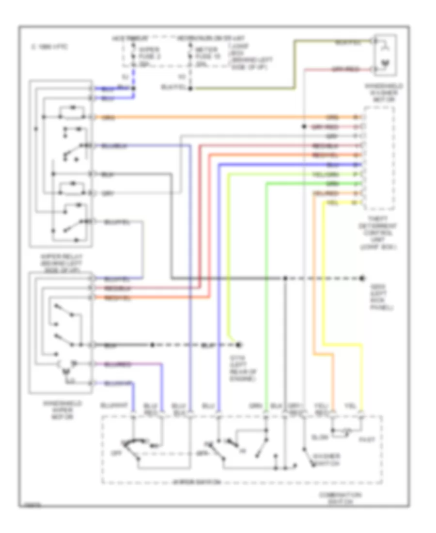 Электросхема стеклоочистителя, дворников и омывателя, Полная Скрытый для Mazda 929 S 1990