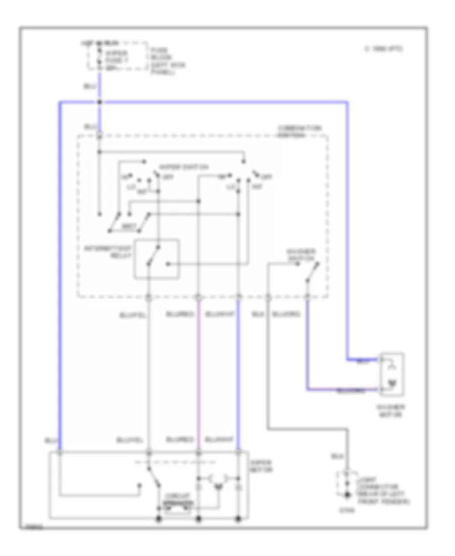 Электросхема стеклоочистителя, дворников и омывателя, Канада для Mazda MX-5 Miata 1990