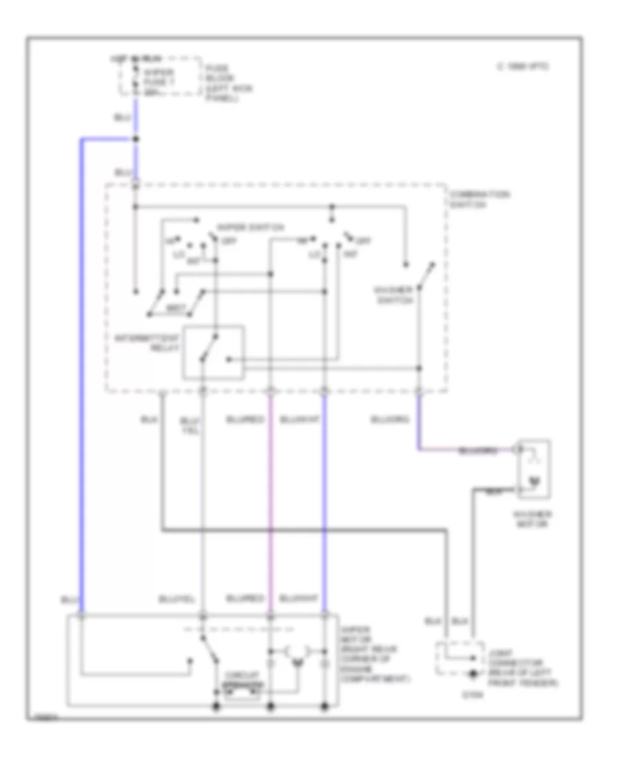 Электросхема стеклоочистителя, дворников и омывателя, США для Mazda MX-5 Miata 1990