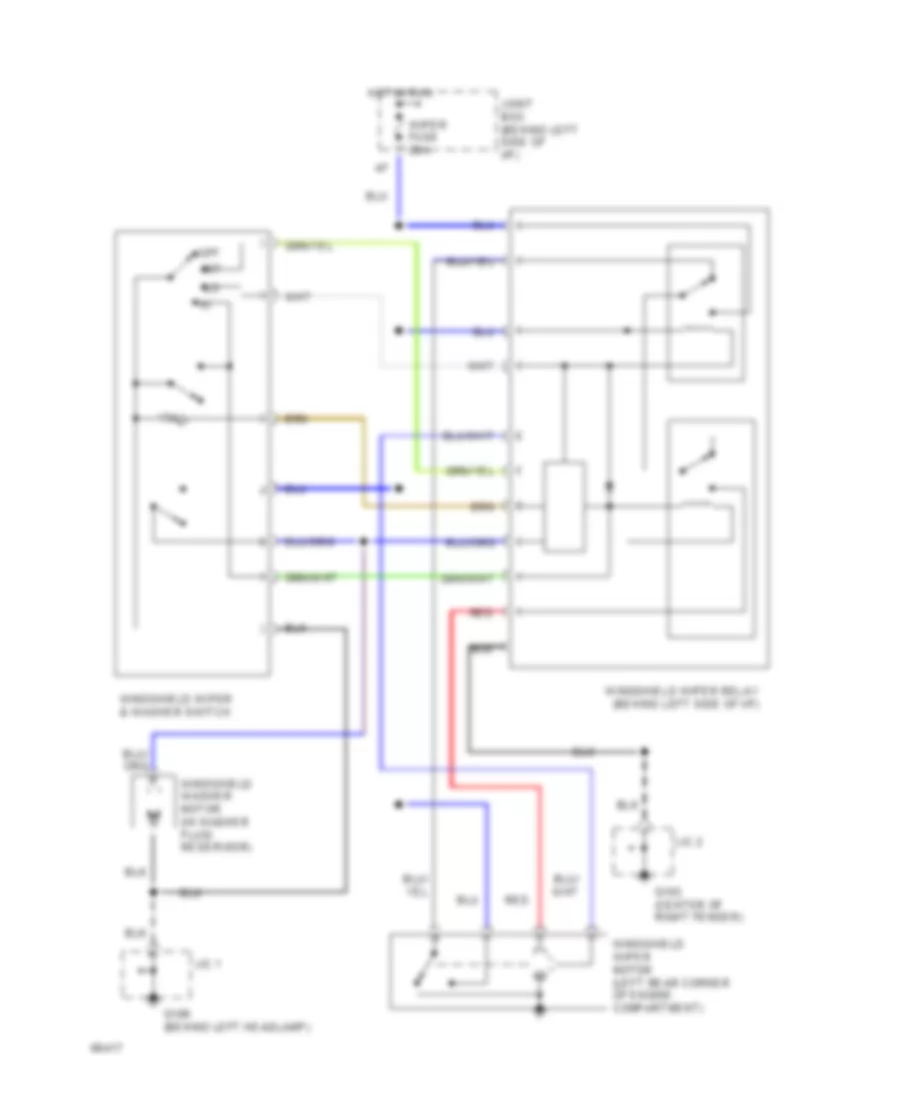 Электросхема стеклоочистителя, дворников и омывателя для Mazda Protege DX 1994
