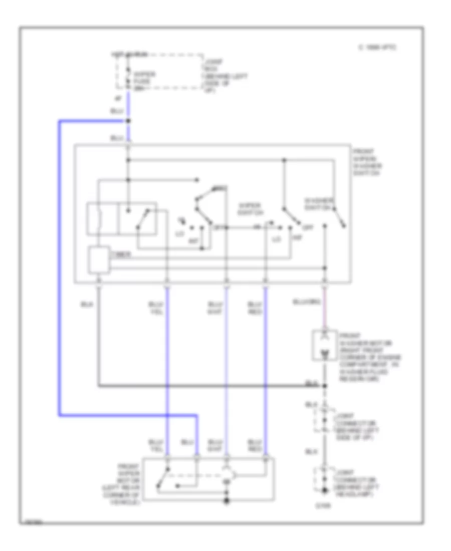Электросхема стеклоочистителя, дворников и омывателя, Канада без Круиз-контроль для Mazda Protege LX 1990