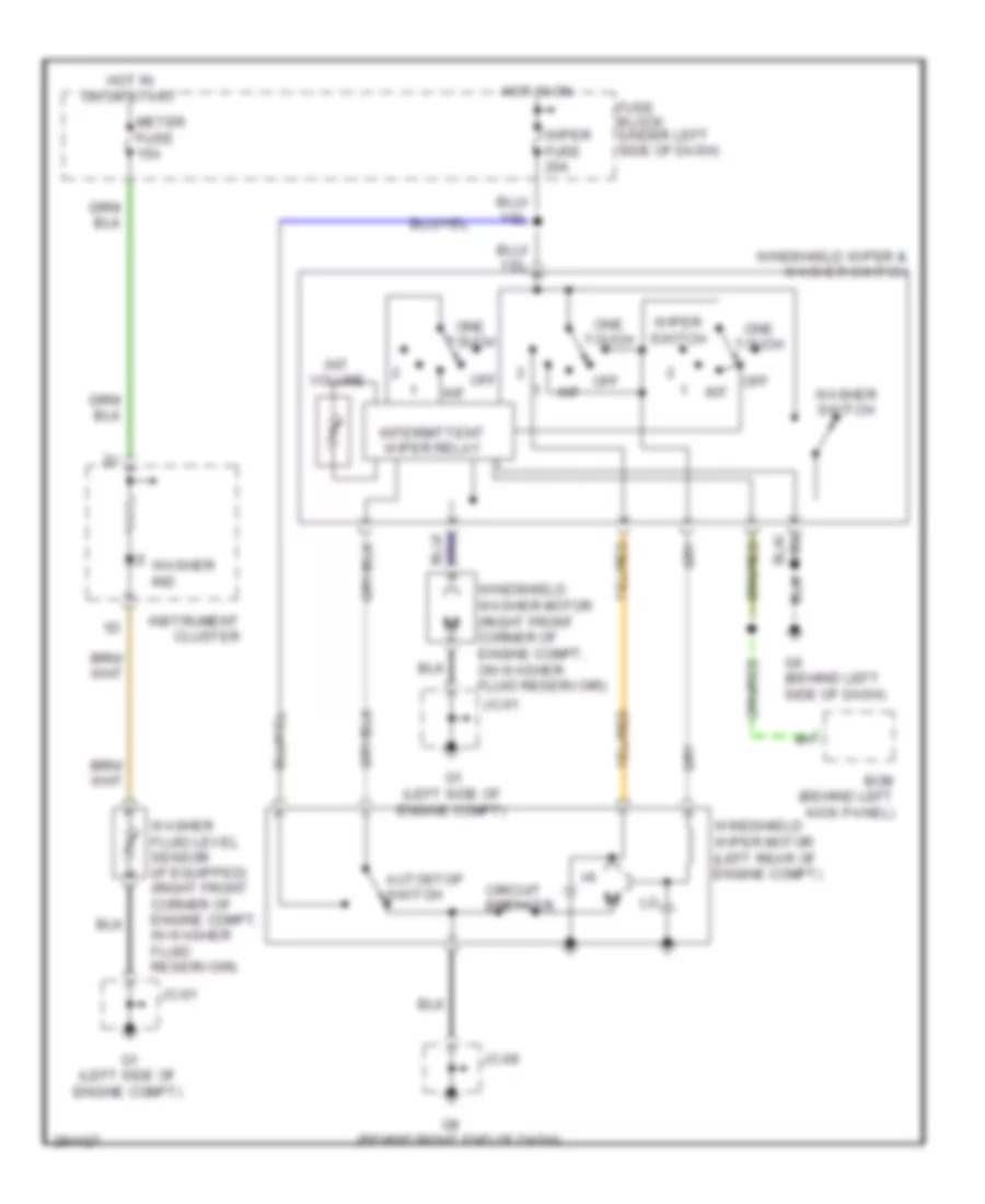 Электросхема передних стеклоочистителей дворников и омывателя лобового стекла для Mazda 6 i Touring 2008