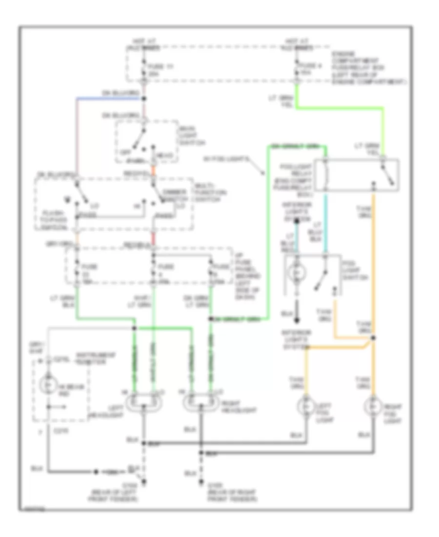 Headlight Wiring Diagram, without DRL for Mazda B3000 SE 1998