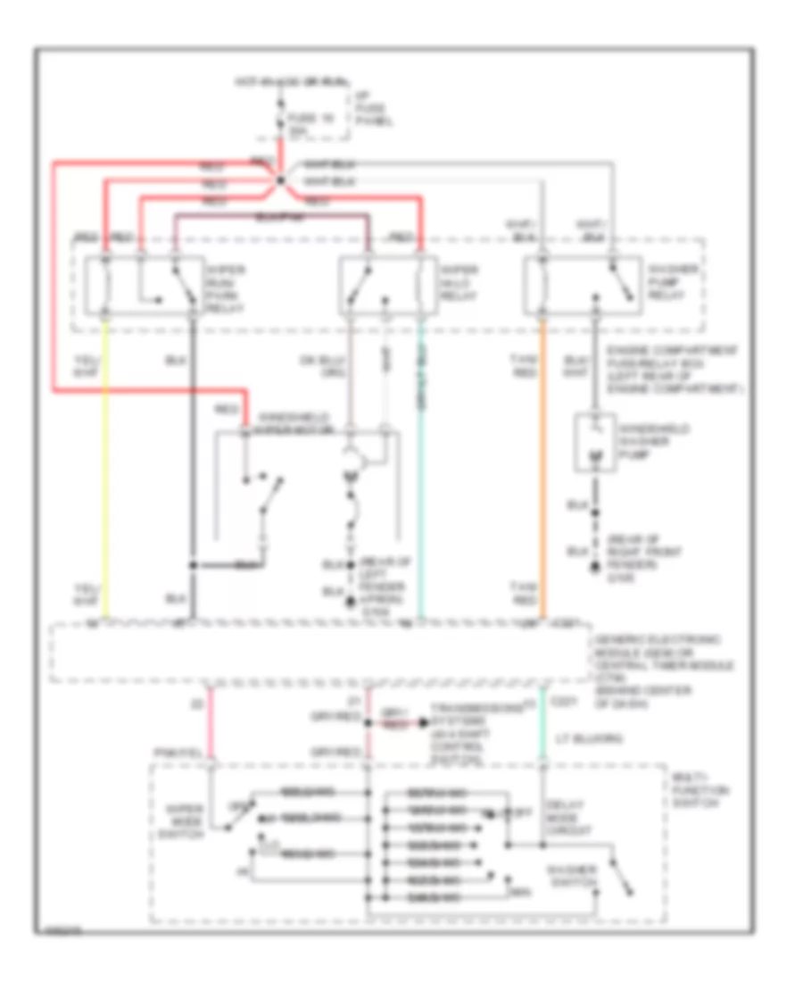 Электросхема стеклоочистителя, дворников и омывателя для Mazda B3000 SX 1998