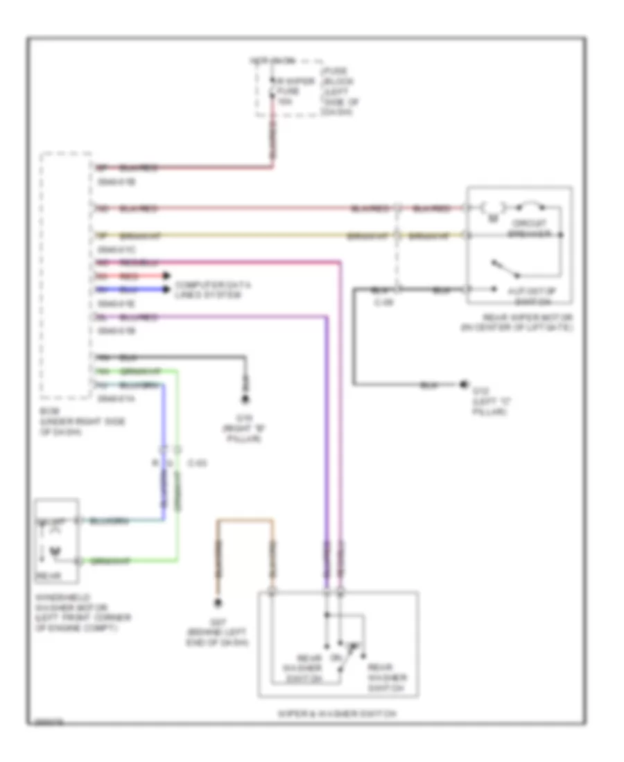 Электросхема заднего стеклоочистителя дворника и омывателя для Mazda 2 Touring 2011