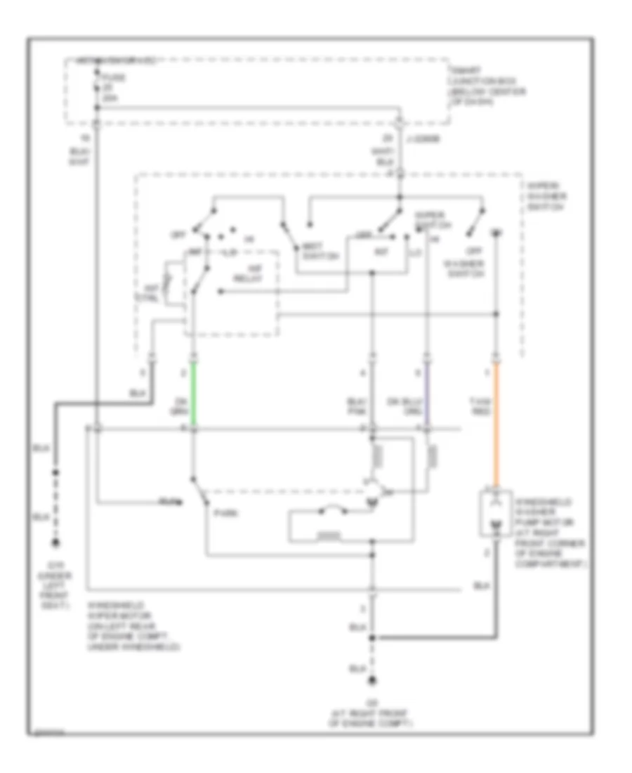 Электросхема передних стеклоочистителей дворников и омывателя лобового стекла для Mazda Tribute s 2005