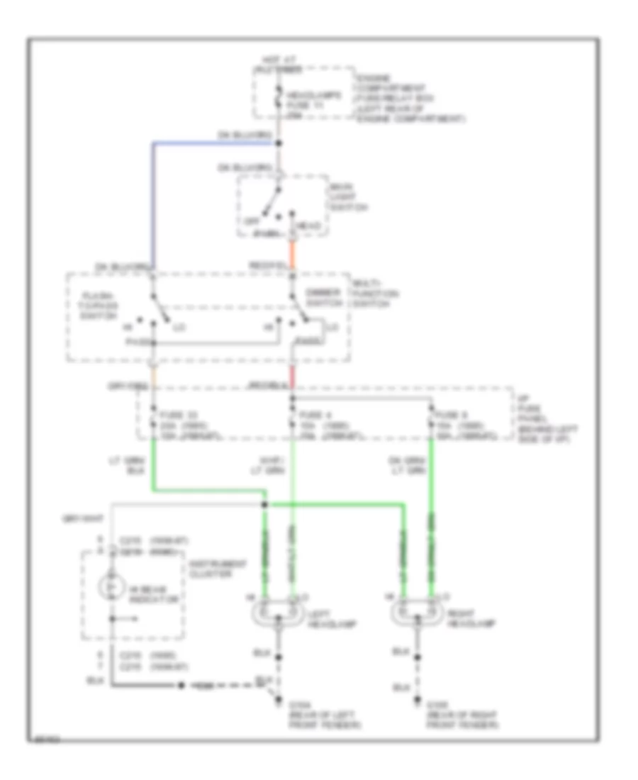 Headlight Wiring Diagram, without DRL for Mazda B2300 SE 1995