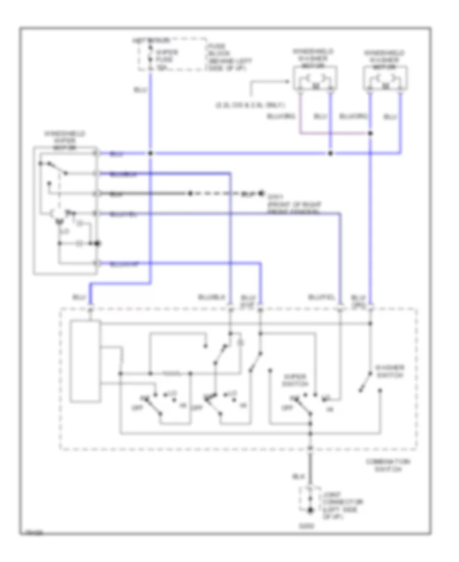 Электросхема стеклоочистителя, дворников и омывателя для Mazda B2600i SE-5 1991 2600