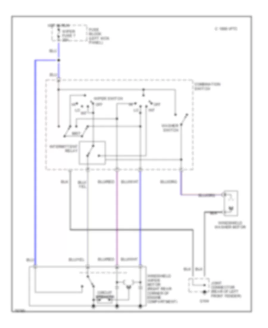 Электросхема стеклоочистителя, дворников и омывателя, США для Mazda MX-5 Miata 1991