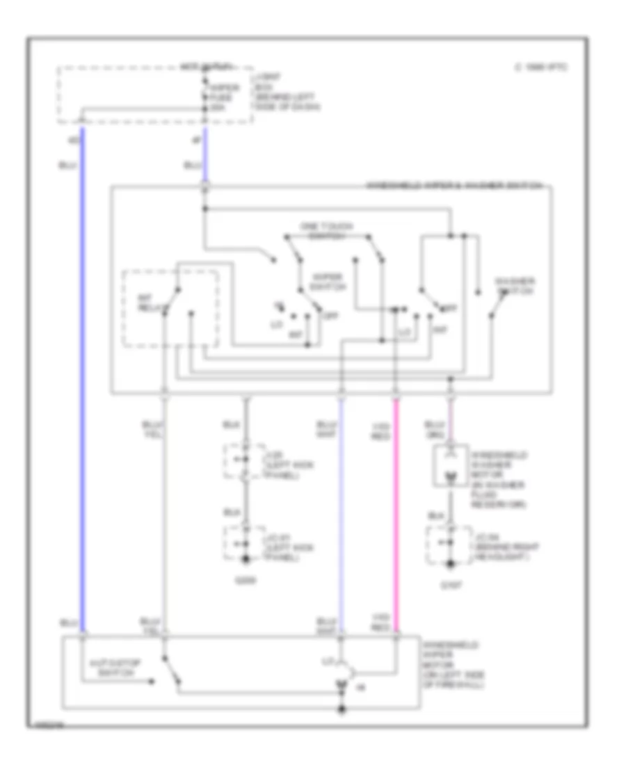 Электросхема стеклоочистителя, дворников и омывателя для Mazda Protege LX 1998