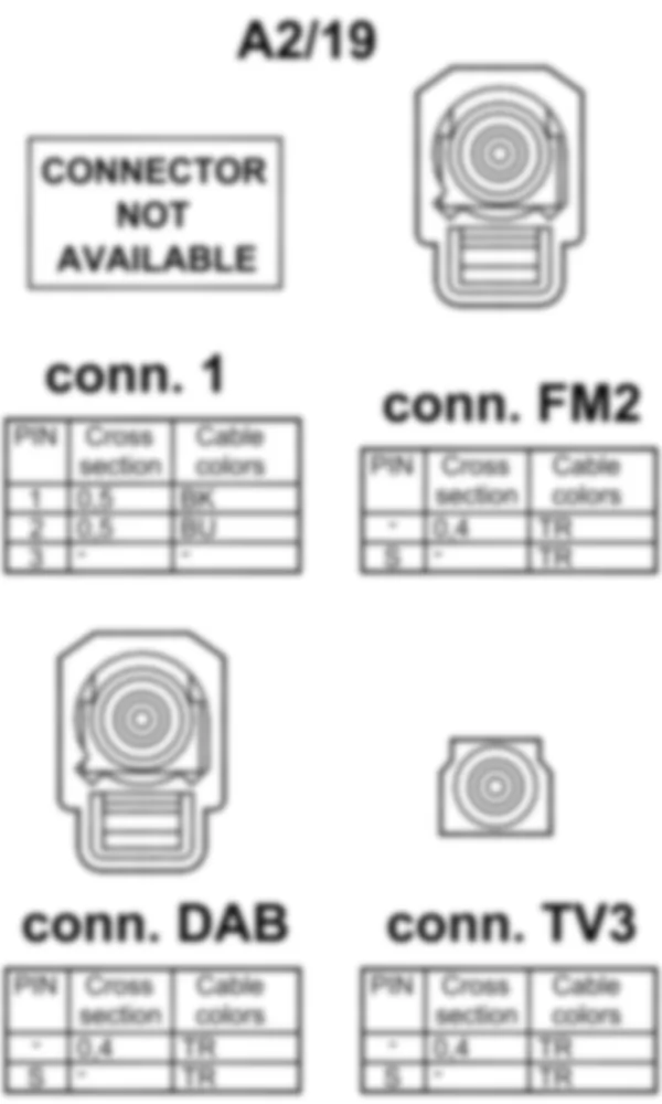 Распиновка разъема A2/19 -  Антенный усилитель FM 2, DAB и TV 3 для Mercedes-Benz SLK-class (R172) 2011-2020