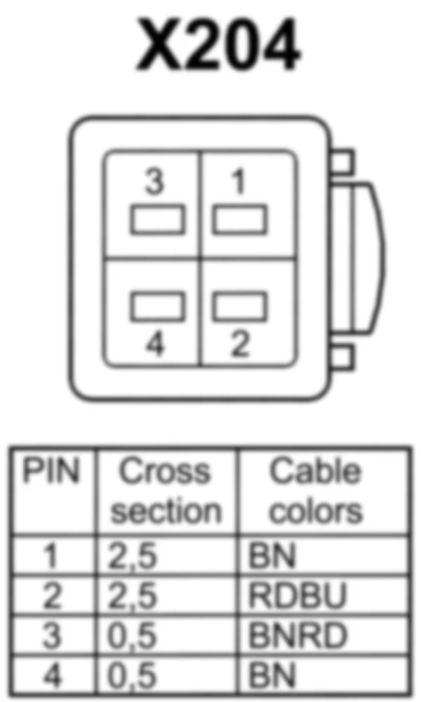 Распиновка разъема X204 -  Электрический разъем панорамной сдвижной крыши для Mercedes-Benz C-class (W204) 2007—2014