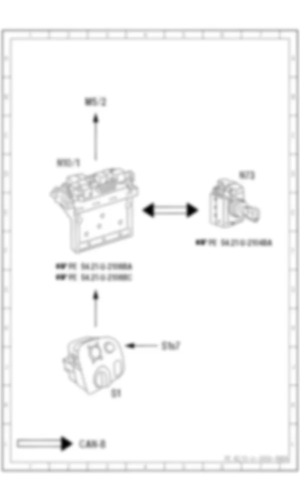 Электросхема Функциональная схема электрической системы для системы очистки фар (HCS) для Mercedes-Benz CLK-class (W209) 2002—2009