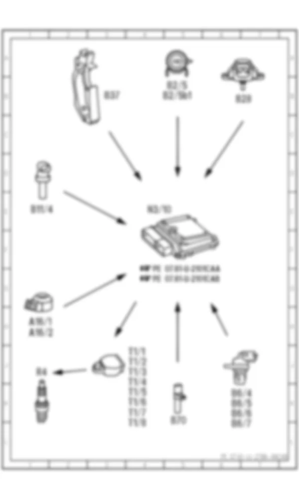 Электросхема Принципиальная электрическая схема контроля детонации для Mercedes-Benz CL-class (C216) 2006—2014