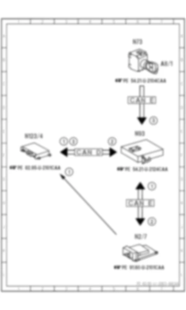 Электросхема Принципиальная электрическая схема для данных от блока управления удерживающими системами, функция для Mercedes-Benz CL-class (C216) 2006—2014