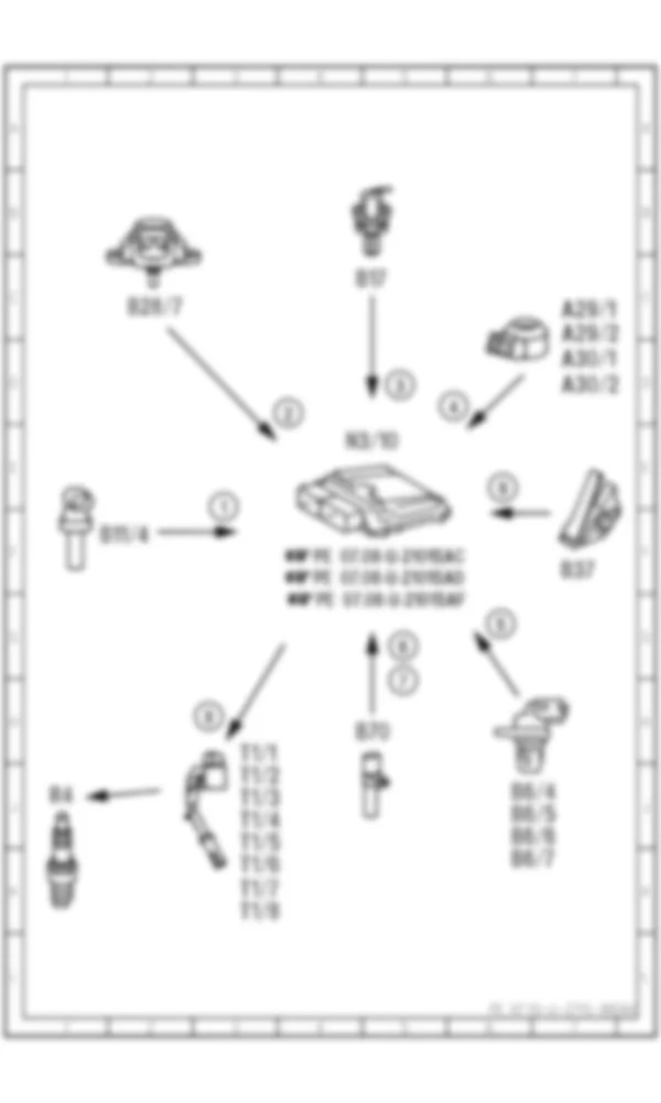 Электросхема Принципиальная электрическая схема контроля детонации для Mercedes-Benz S-class (W221) 2005—2013
