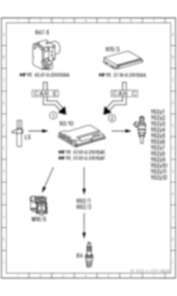 Электросхема Функциональная электрическая схема для ограничения максимальной частоты вращения двигателя ME для Mercedes-Benz S-class (W221) 2005—2013