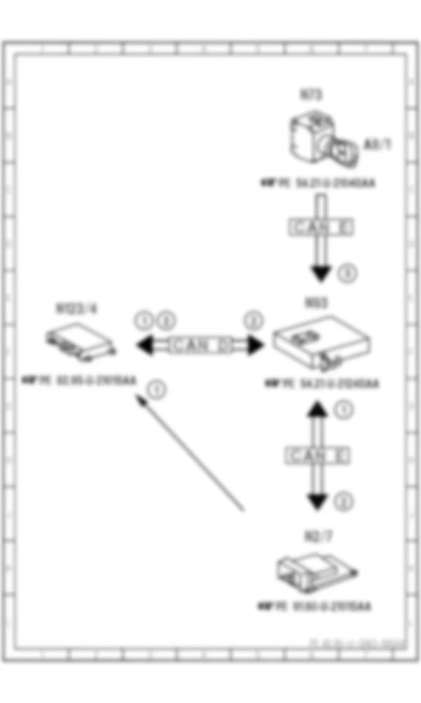 Электросхема Принципиальная электрическая схема для данных от блока управления удерживающими системами, функция для Mercedes-Benz S-class (W221) 2005—2013