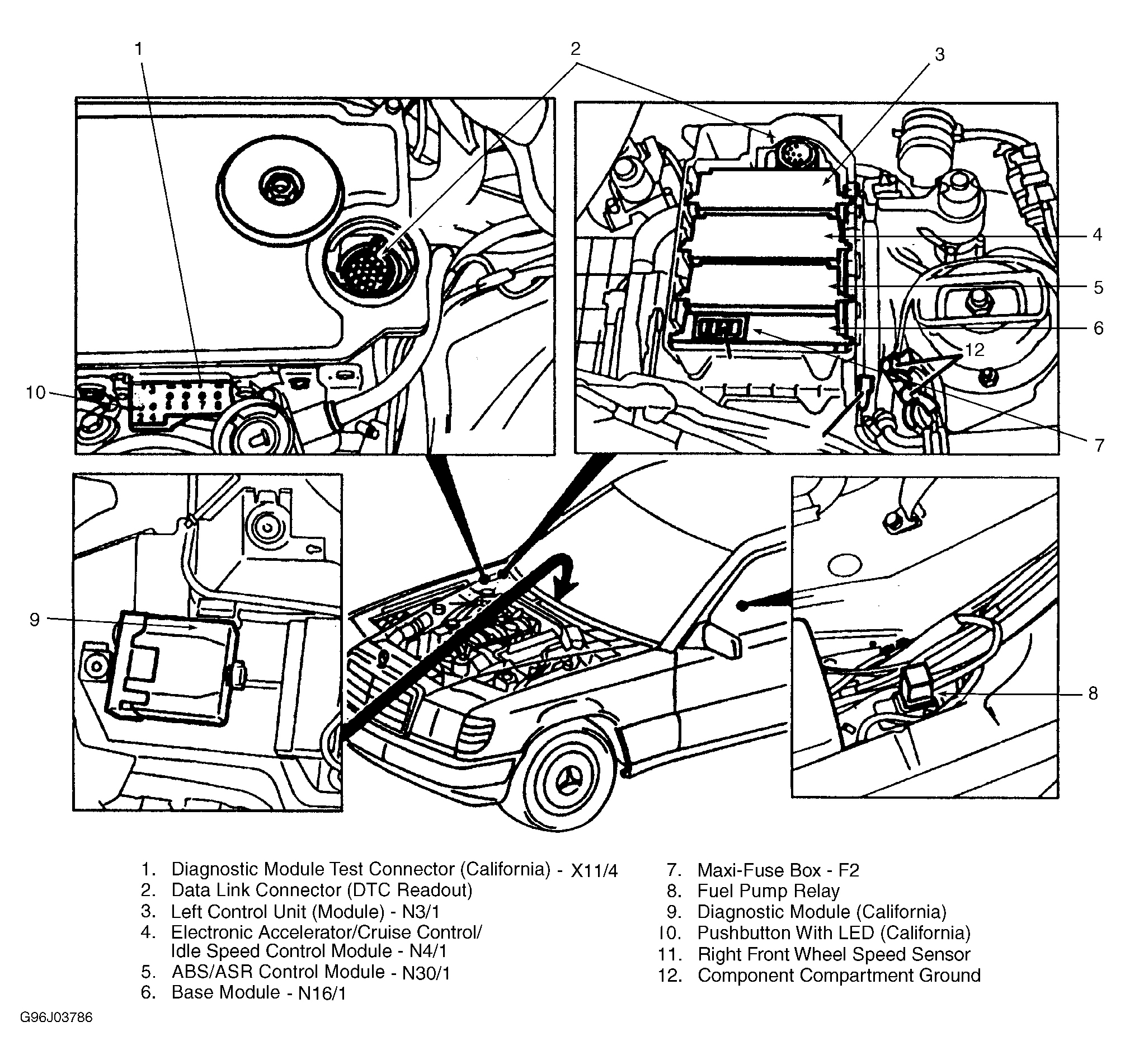 Mercedes-Benz E320 1995 - Component Locations -  Left Front of Vehicle