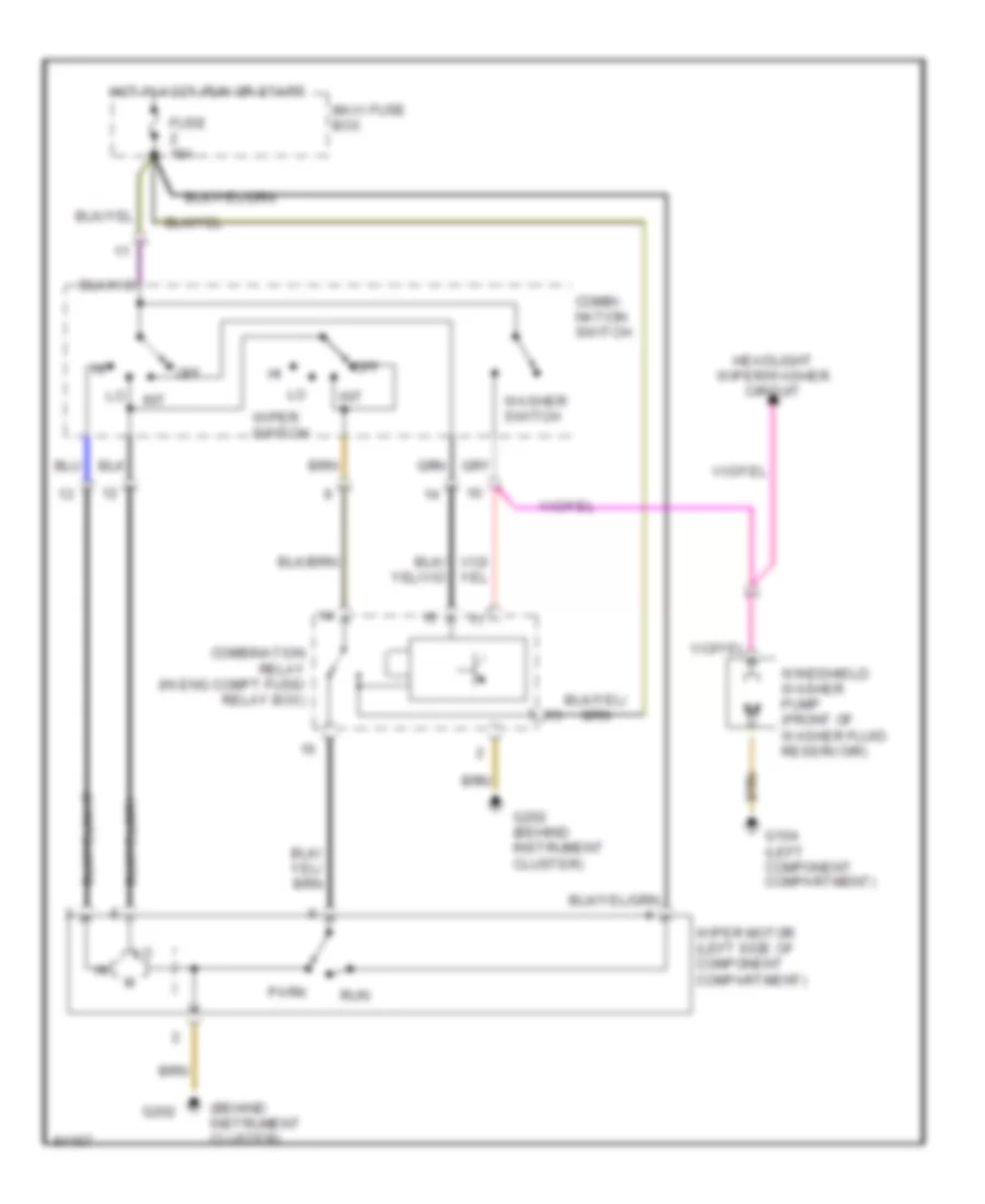 Электросхема передних стеклоочистителей дворников и омывателя лобового стекла для Mercedes-Benz C280 1994