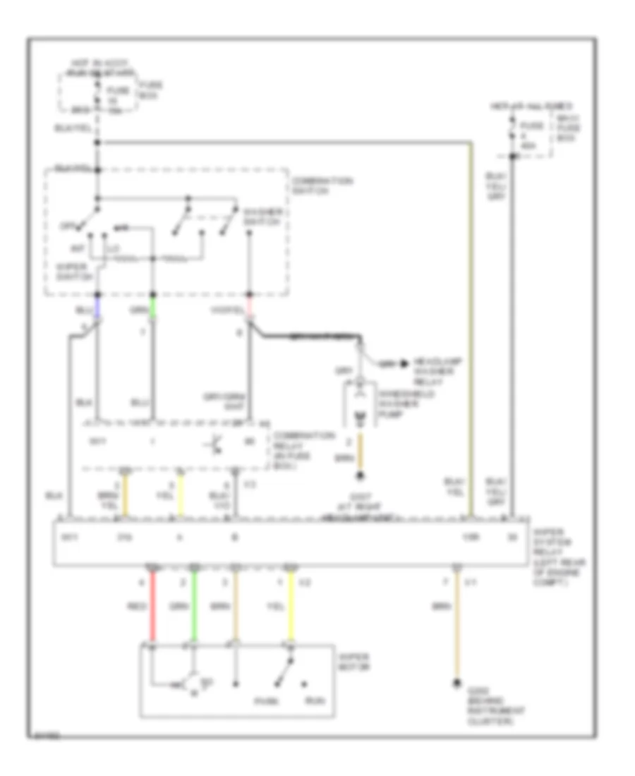 Электросхема передних стеклоочистителей дворников и омывателя лобового стекла для Mercedes-Benz S500 1995