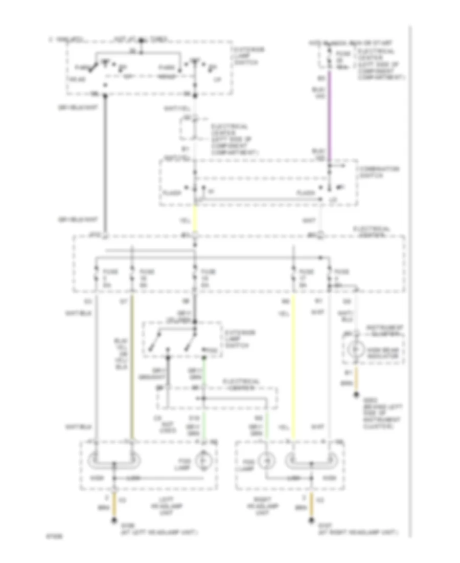 Headlight Wiring Diagram, without DRL for Mercedes-Benz 190E 1992