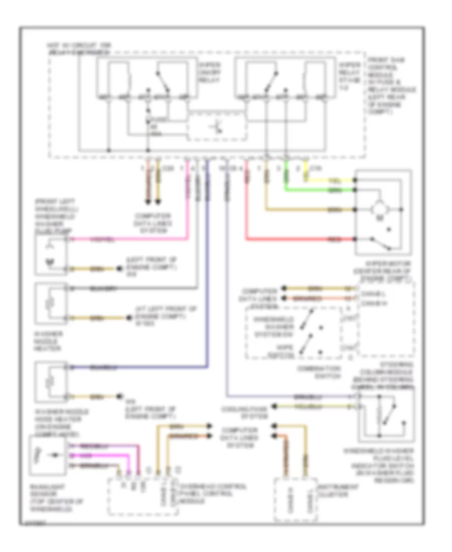 Электросхема передних стеклоочистителей дворников и омывателя лобового стекла для Mercedes-Benz CLK350 2009