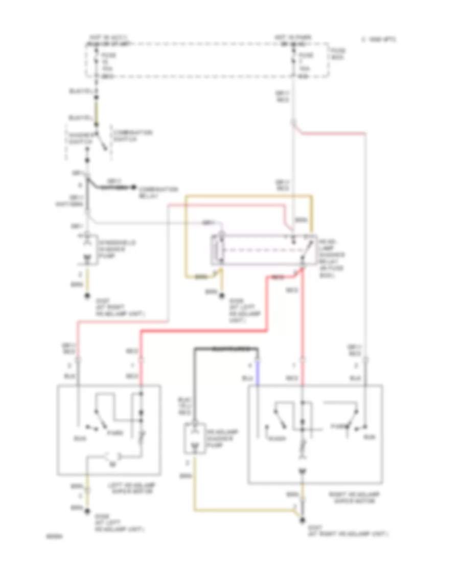 Headlight Washer Wiper Wiring Diagram for Mercedes Benz 300SD 1992