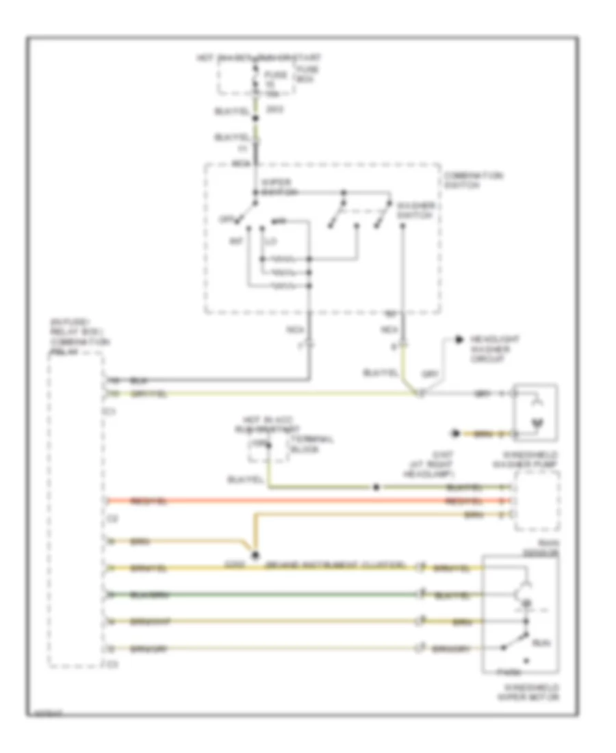 Электросхема передних стеклоочистителей дворников и омывателя лобового стекла для Mercedes-Benz S320 1999