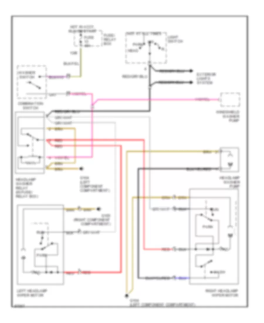 Электросхема стеклоочистителя, дворников и омывателя Фары для Mercedes-Benz C280 1996