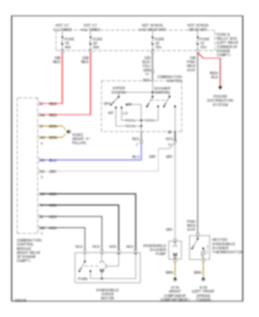 Электросхема передних стеклоочистителей дворников и омывателя лобового стекла для Mercedes-Benz SLK320 2001