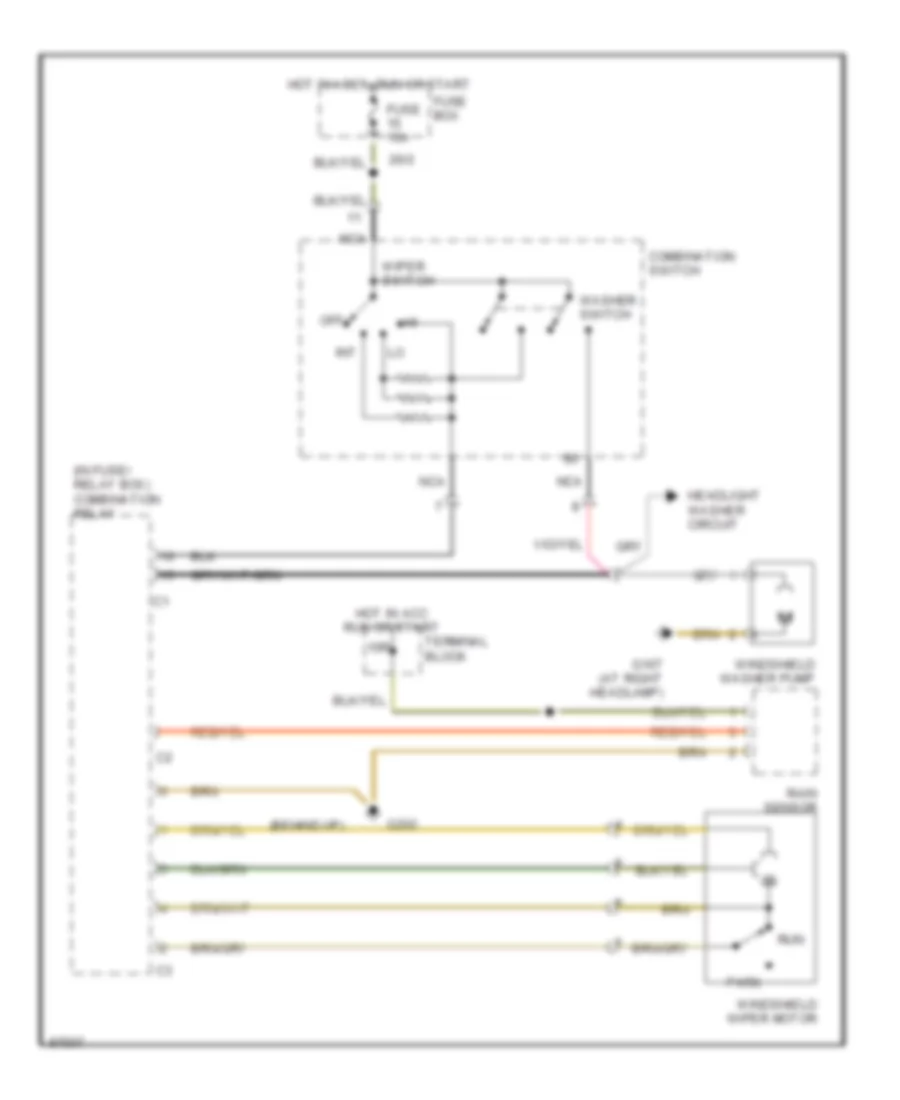 Электросхема передних стеклоочистителей дворников и омывателя лобового стекла для Mercedes-Benz S320 1996