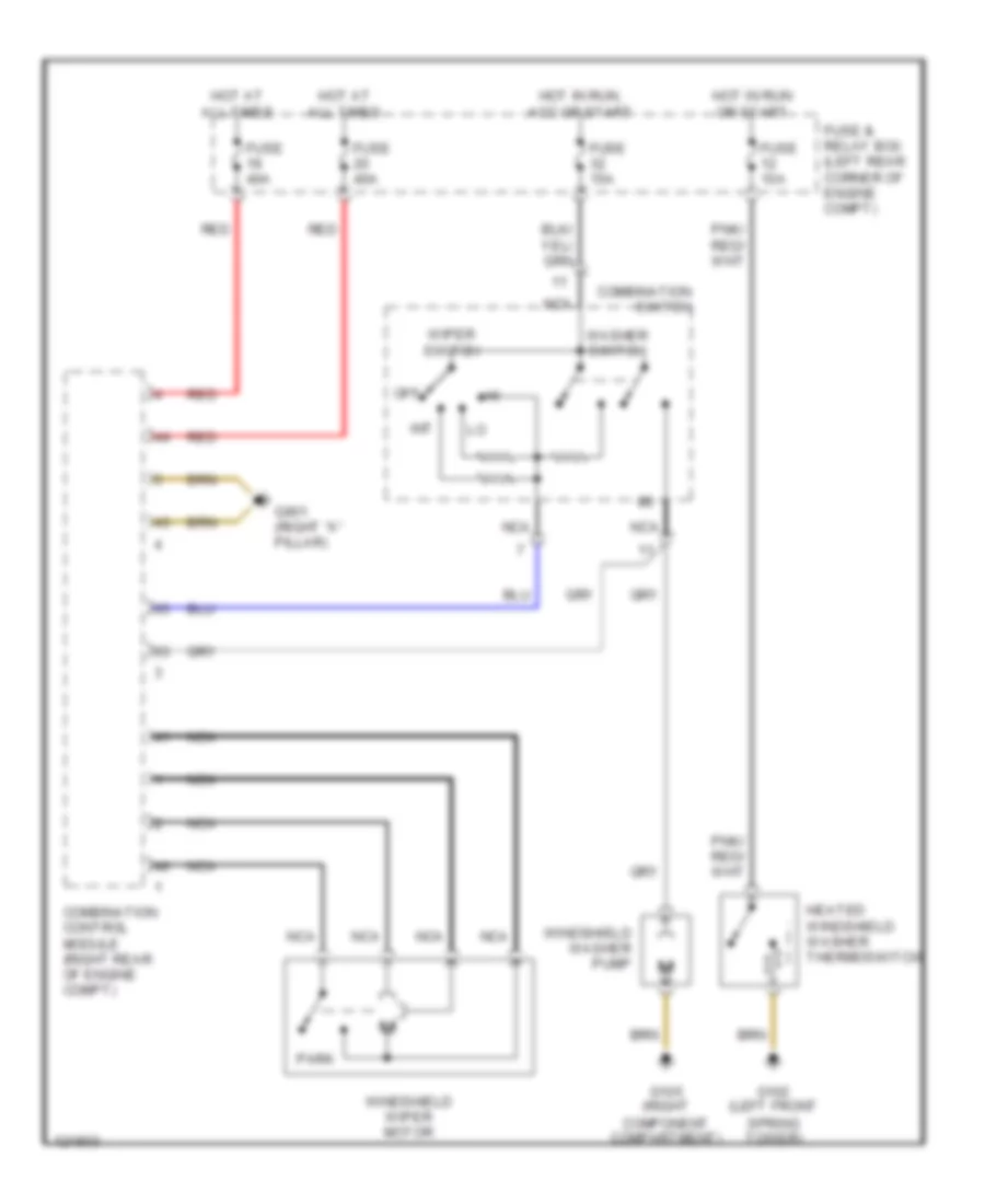 Электросхема переднего дворника стеклоочистителя и омывателя для Mercedes-Benz SLK230 1999