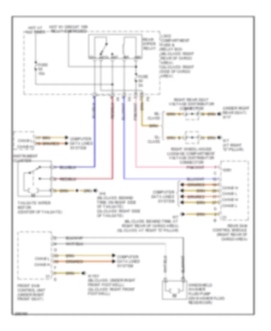 Электросхема заднего стеклоочистителя дворника и омывателя для Mercedes-Benz GL550 2008